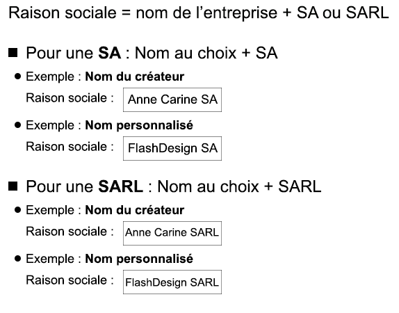 Exemples de raison sociale
